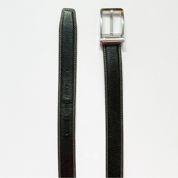 DUNHILL black leather silver square buckle belt - Picture 2 of 10
